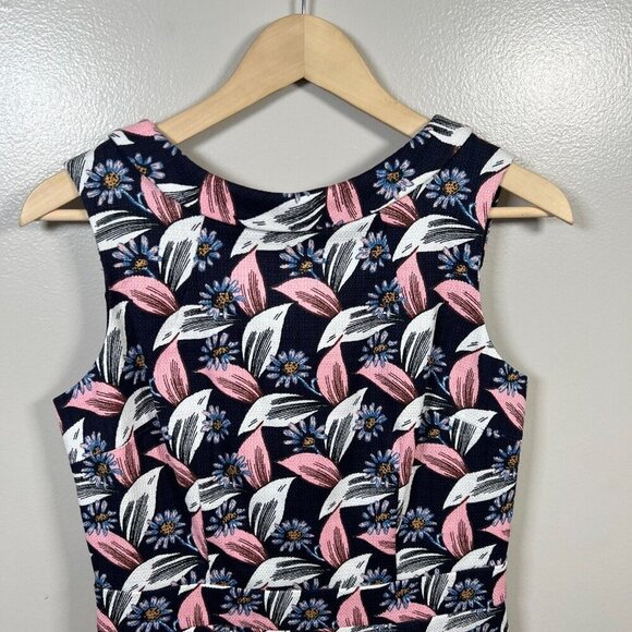 Boden Martha Sheath Dress Size 6R Blue Retro Mod Twee Work Career Floral - Picture 4 of 8